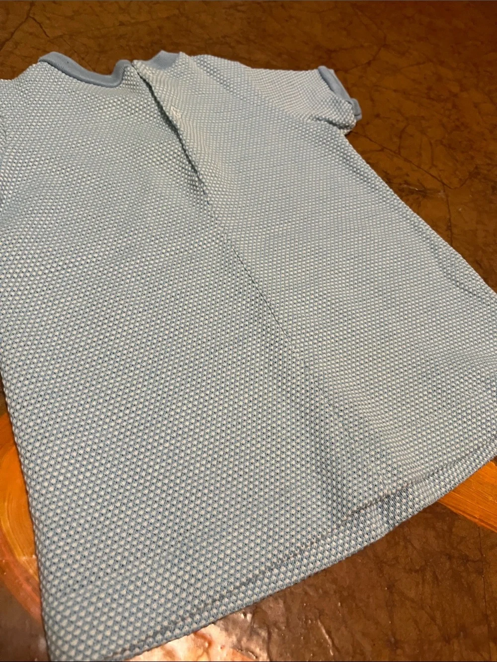 Grace Light Blue Short Sleeve Knit Dress with Floral Appliqué vintage Sz 3